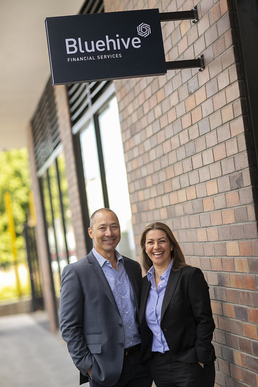 Two colleagues photographed for Bluehive