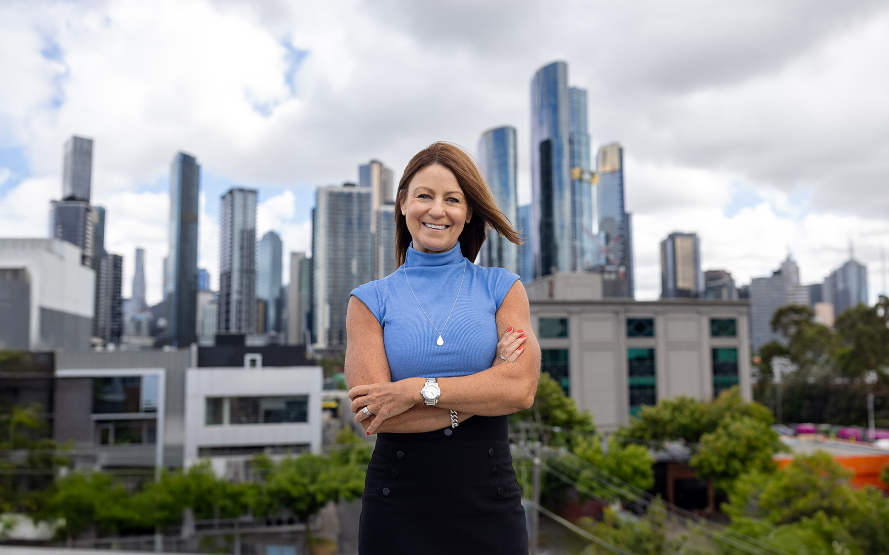Executive environmental portrait with the Melbourne skyline